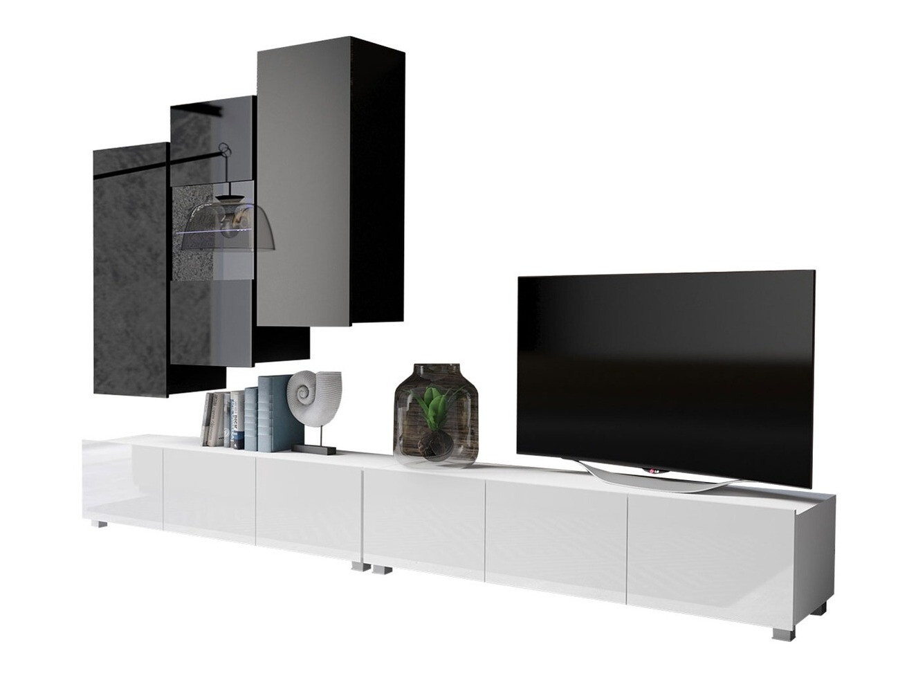Ensemble de salon Remus XVII (Blanc + Blanc brillant + Noir + Noir brillant)