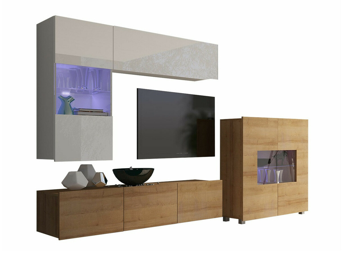 Ensemble de salon Remus III (Chêne doré + Blanc + Blanc brillant)