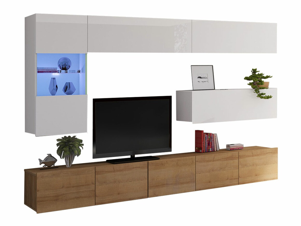 Ensemble de salon Remus IV (Chêne doré + Blanc + Blanc brillant)