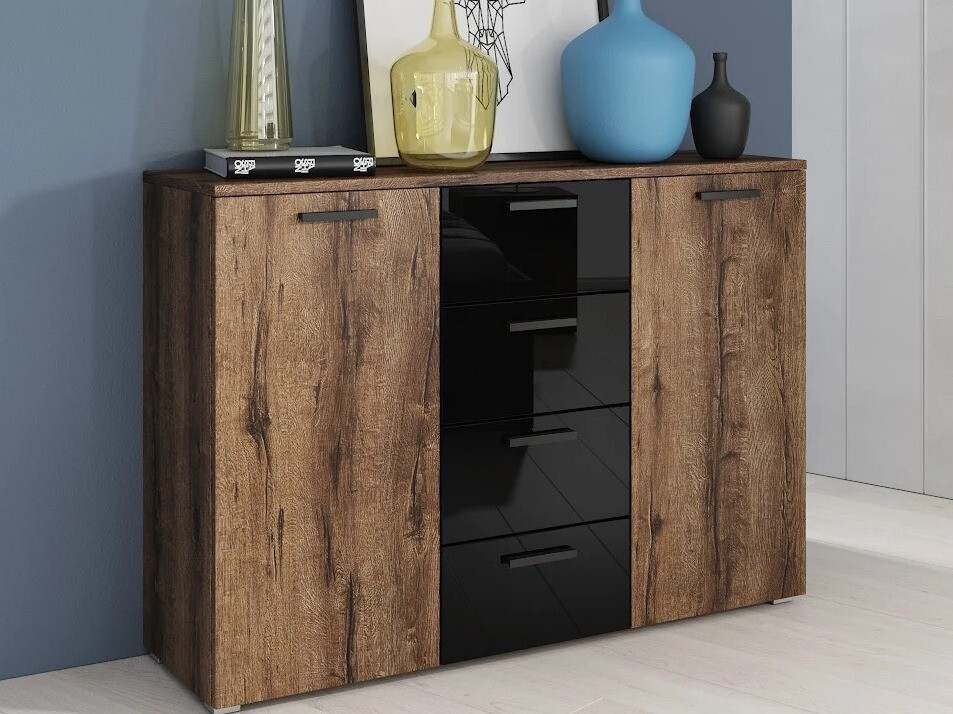 Commode Levruvu 108 (Chêne du Monastery + Noir)