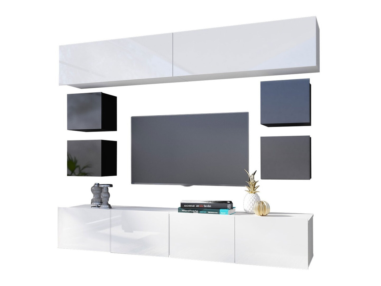 Ensemble de salon Remus XVI (Noir + Noir brillant + Blanc + Blanc brillant)