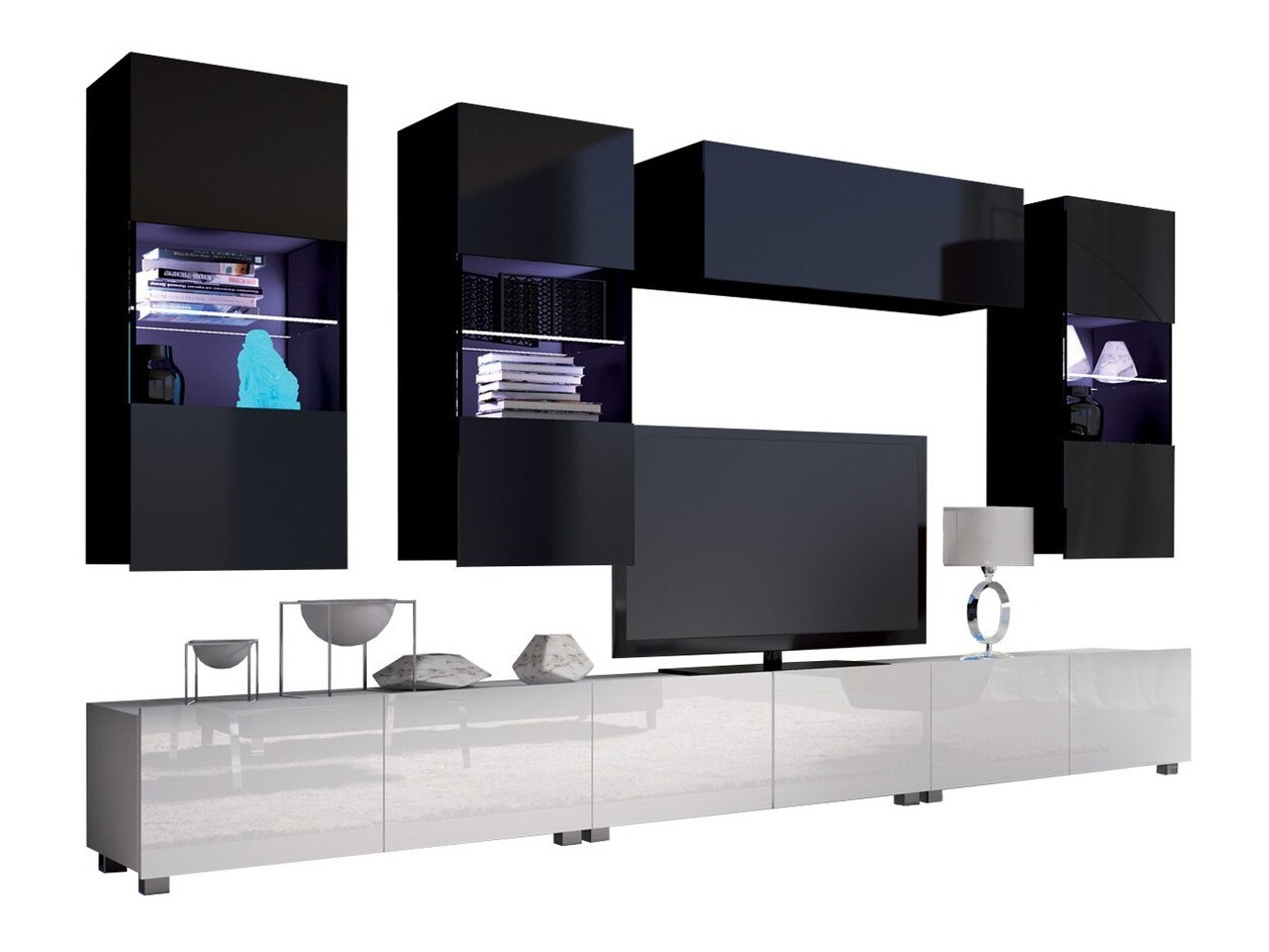 Ensemble de salon Remus XI (Blanc + Blanc brillant + Noir + Noir brillant)