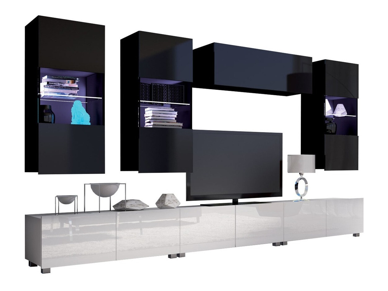 Ensemble de salon Remus XI (Blanc + Blanc brillant + Noir + Noir brillant)