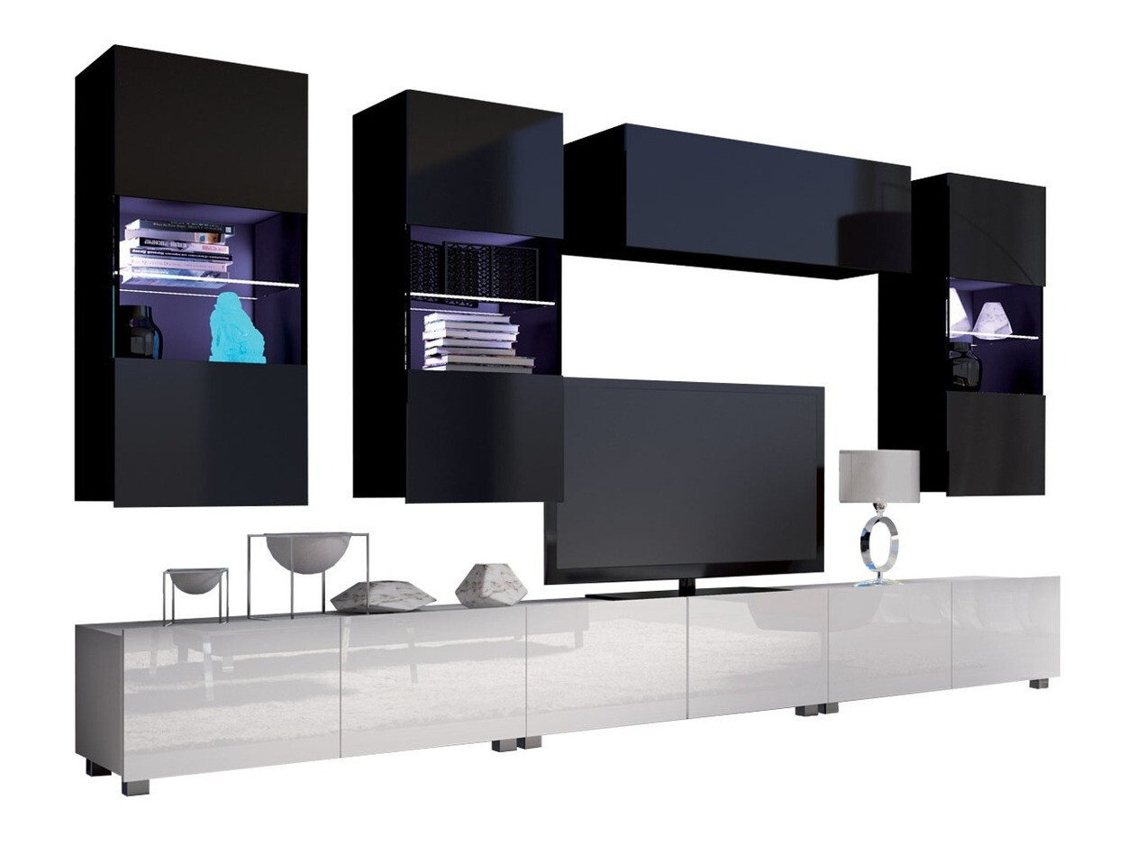 Ensemble de salon Remus XI (Blanc + Blanc brillant + Noir + Noir brillant)