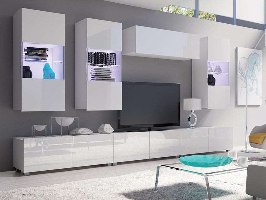 Ensemble de salon Tivdalu 121 (Blanc + Blanc brillant)