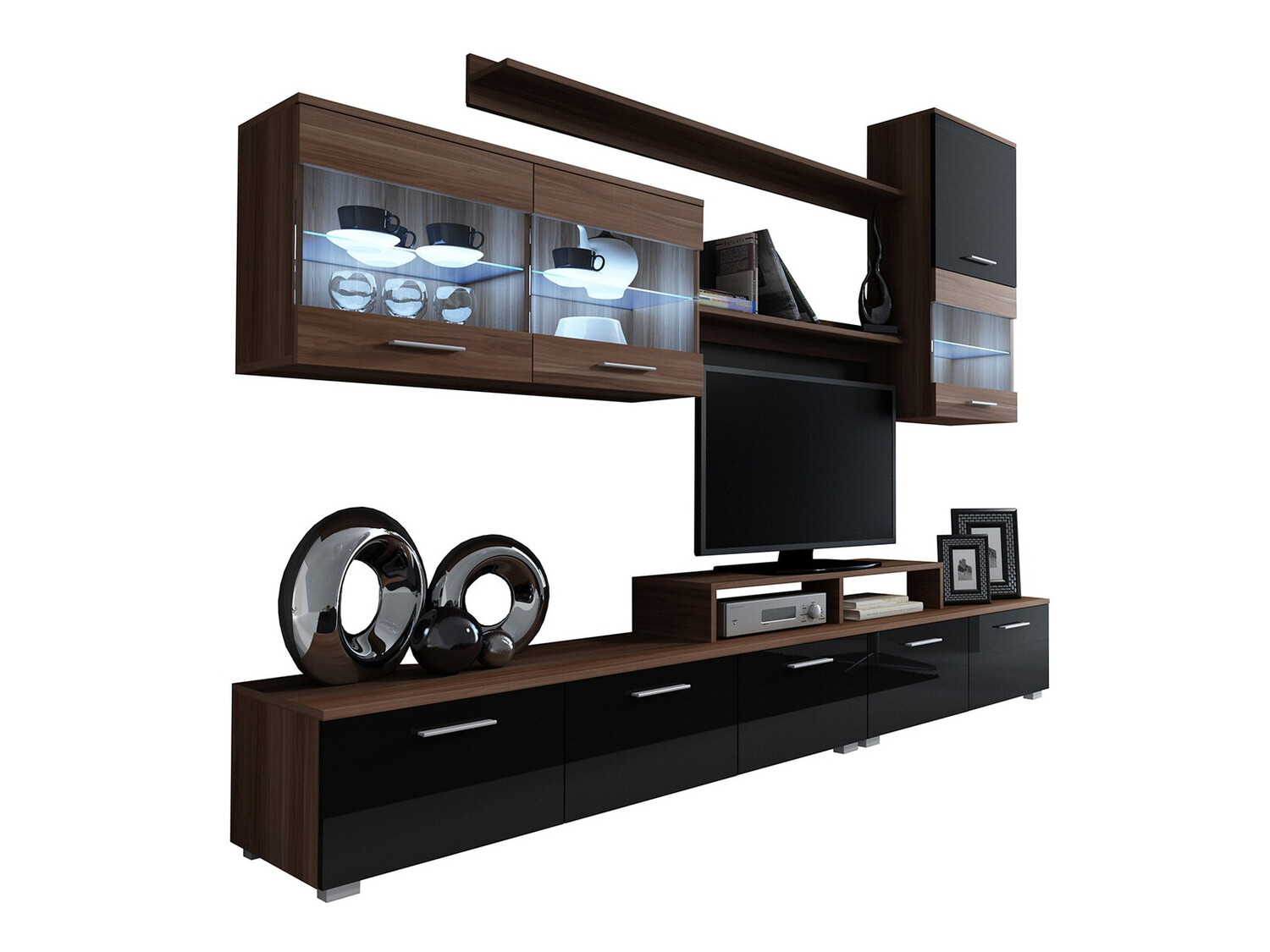 Ensemble de salon Charlotte 105 (Prune + Noir brillant + Prune)