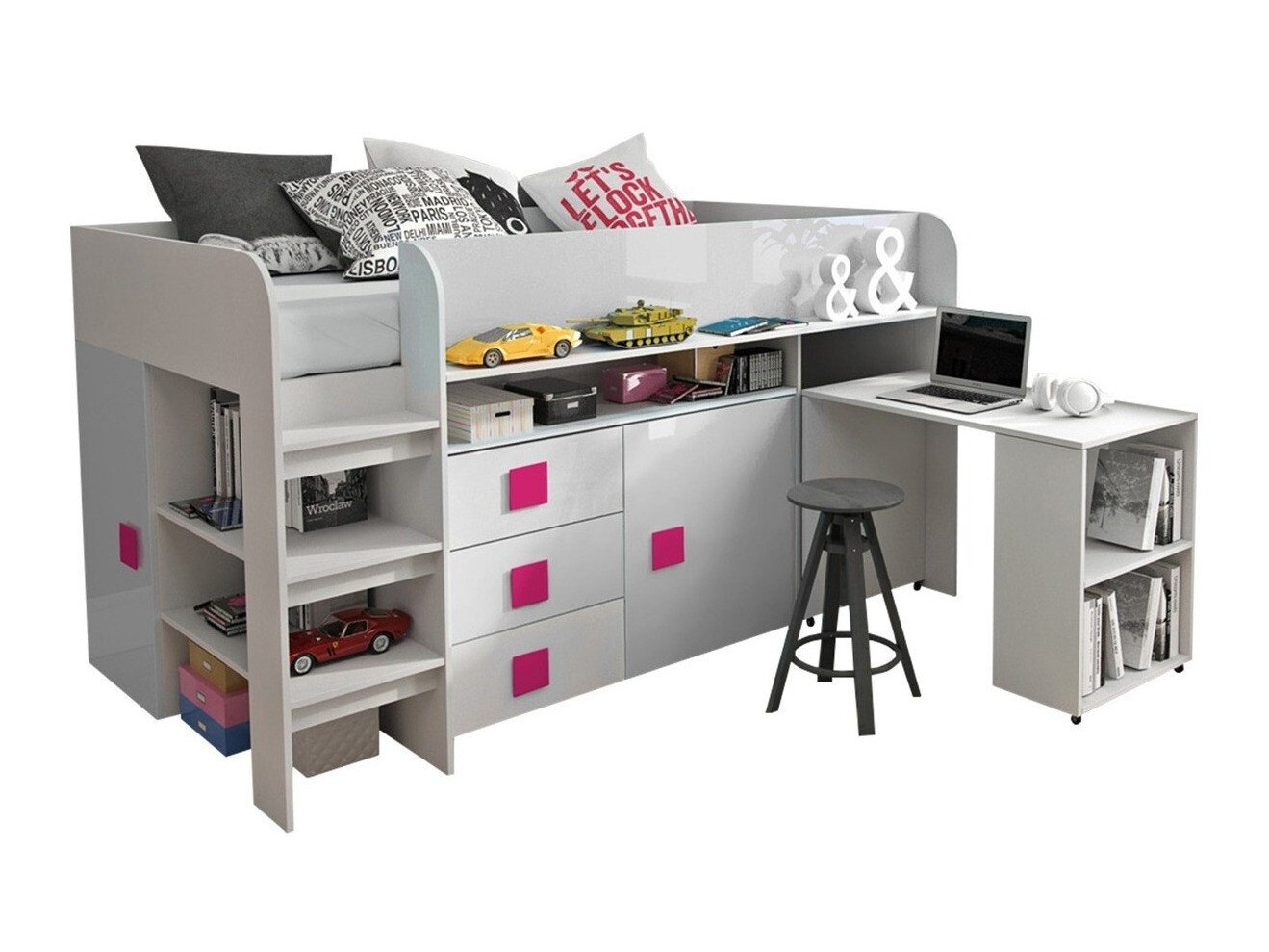 Lit Hartford 190 (Blanc + Blanc brillant + Rose brillant)
