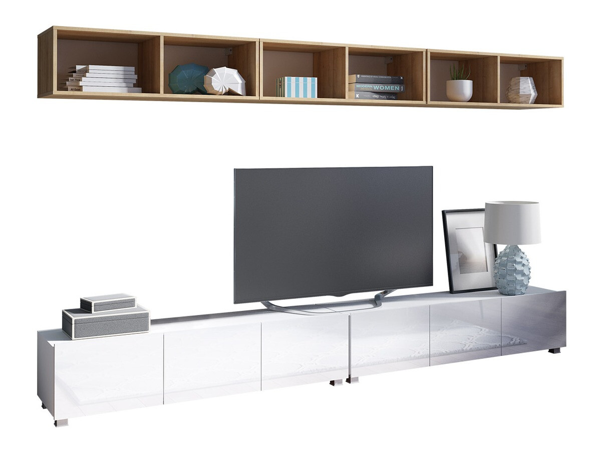 Ensemble de salon Remus XXXIII (Blanc + Blanc brillant + Chêne doré)