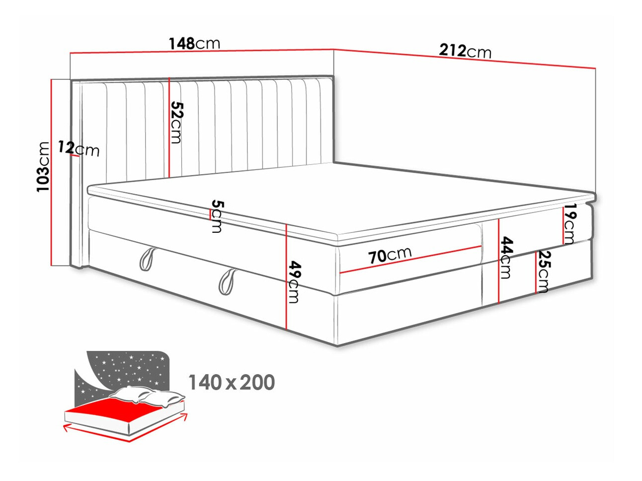 Lit boxspring ComfiDream Odelra (Chêne doré + Soro 100)