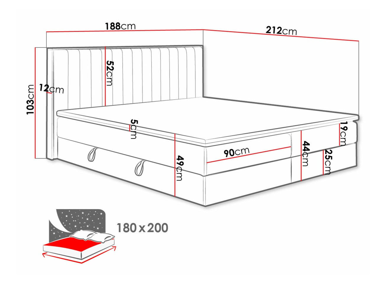 Lit boxspring ComfiDream Odelra (Chêne doré + Soro 21)