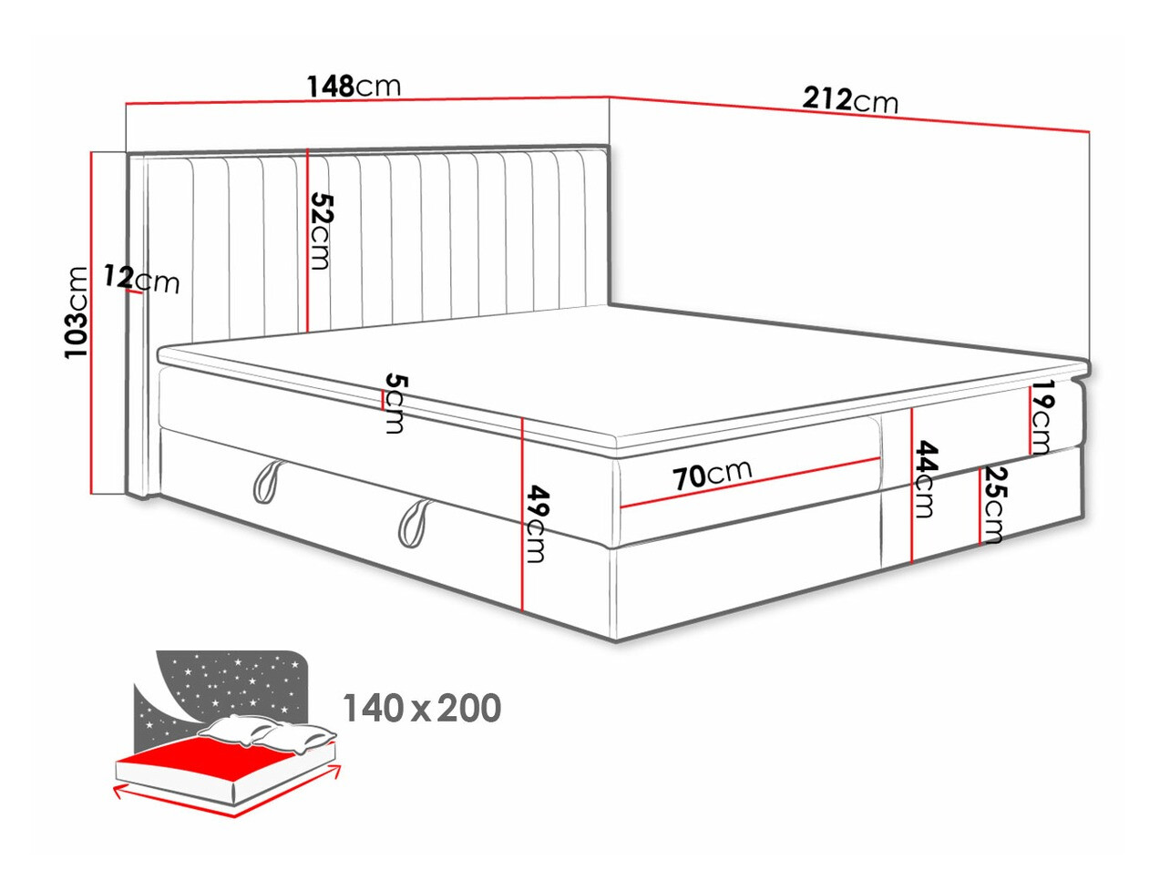 Lit boxspring ComfiDream Odelra (Chêne doré + Soro 24)
