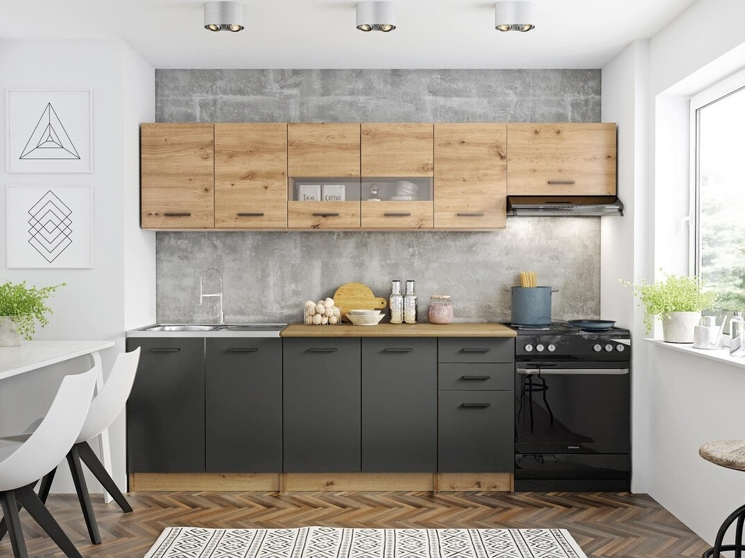 Cuisine complète Houston 1182 (Chêne Artisan + Gris mat + Chêne wotan)
