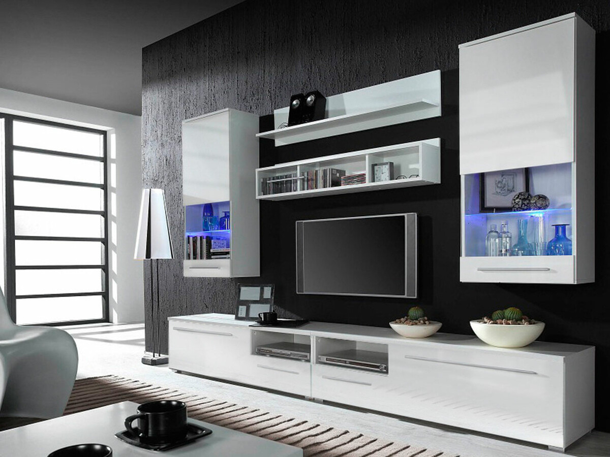 Ensemble de salon Charlotte 104 (Blanc + Blanc brillant)