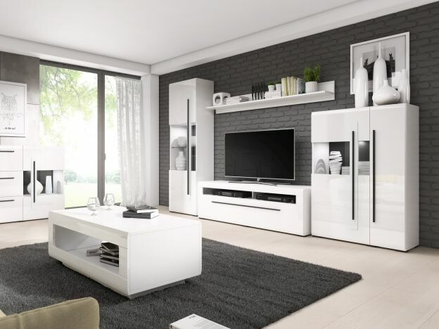 Meuble TV Ophsalu 103 (Blanc + Blanc brillant)