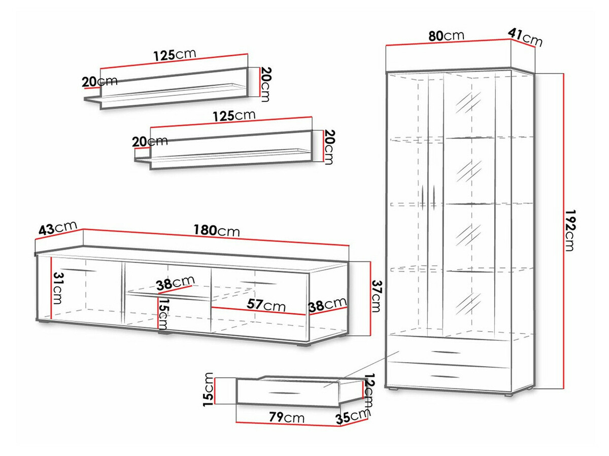 Ensemble de salon Tornola 115 (Blanc + Blanc brillant)