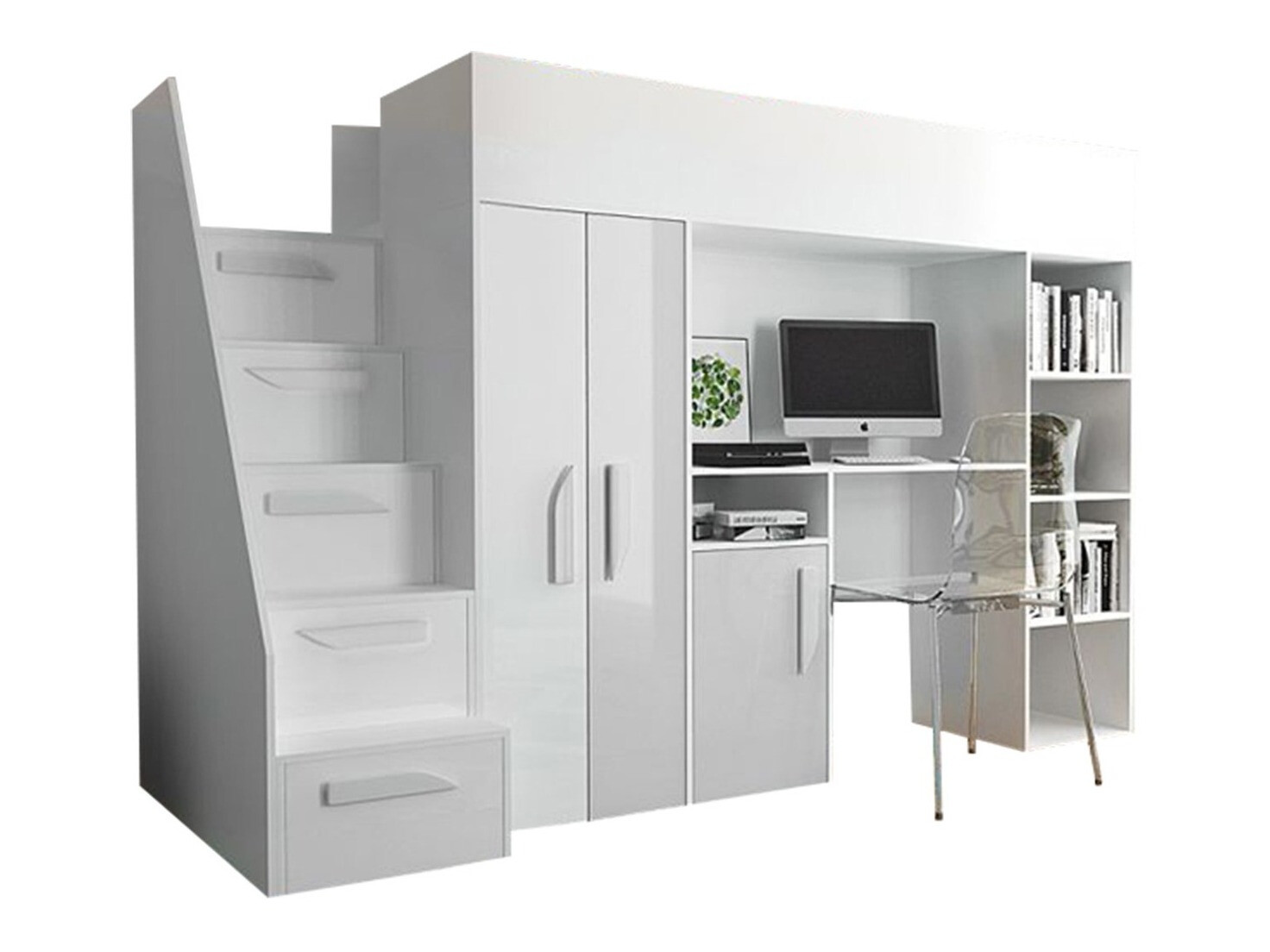 Lit mezzanine Hartford 192 (Blanc + Blanc brillant)