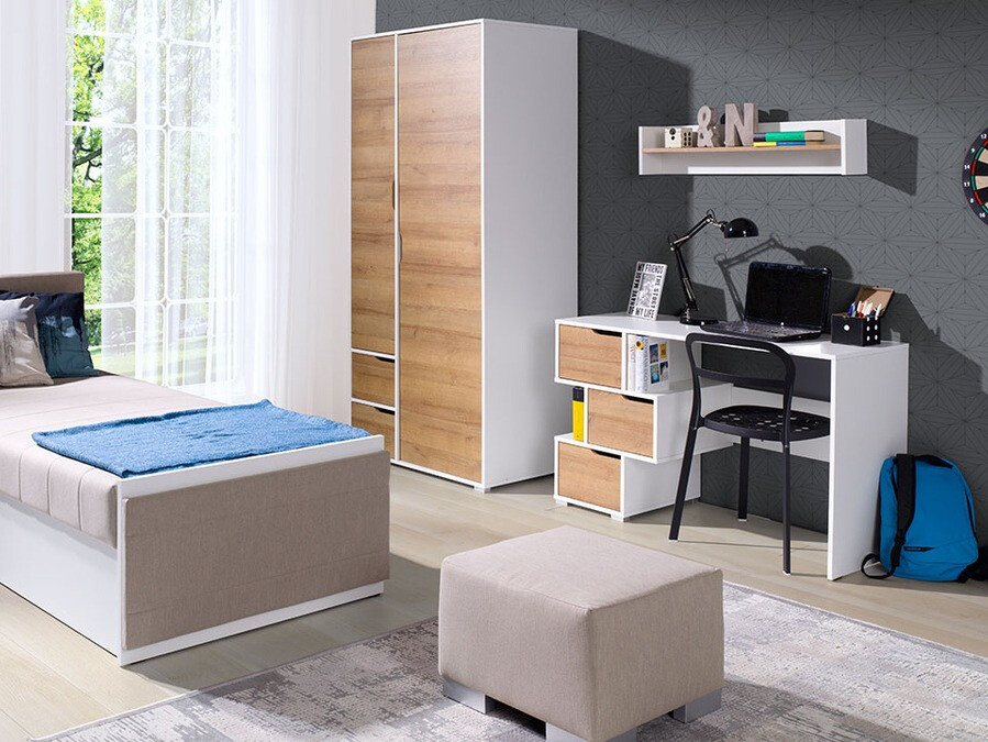 Bureau Providence H102 (Blanc + Chêne doré)