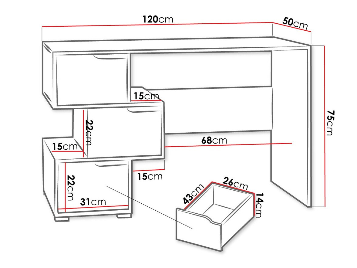Bureau Providence H102 (Blanc + Chêne doré)