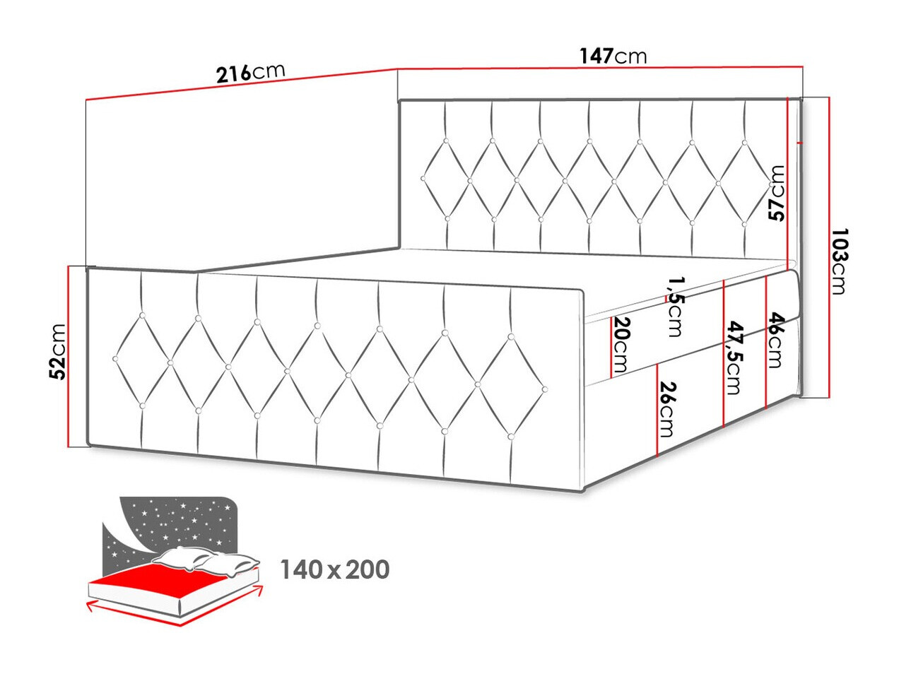 Lit boxspring Baltimore 161 (Mikrofaza 05)