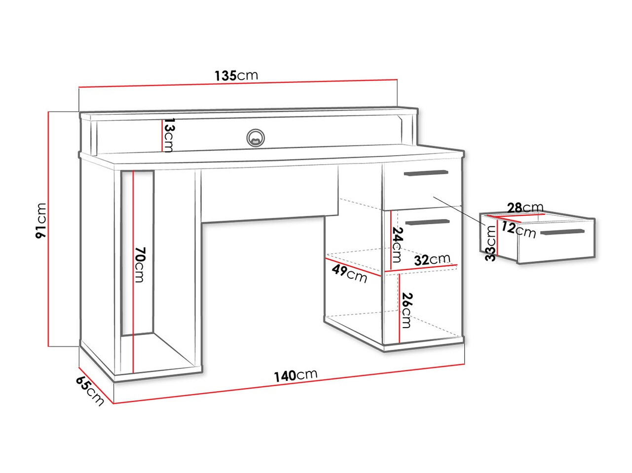 Bureau de gaming Serus (Noir mat)