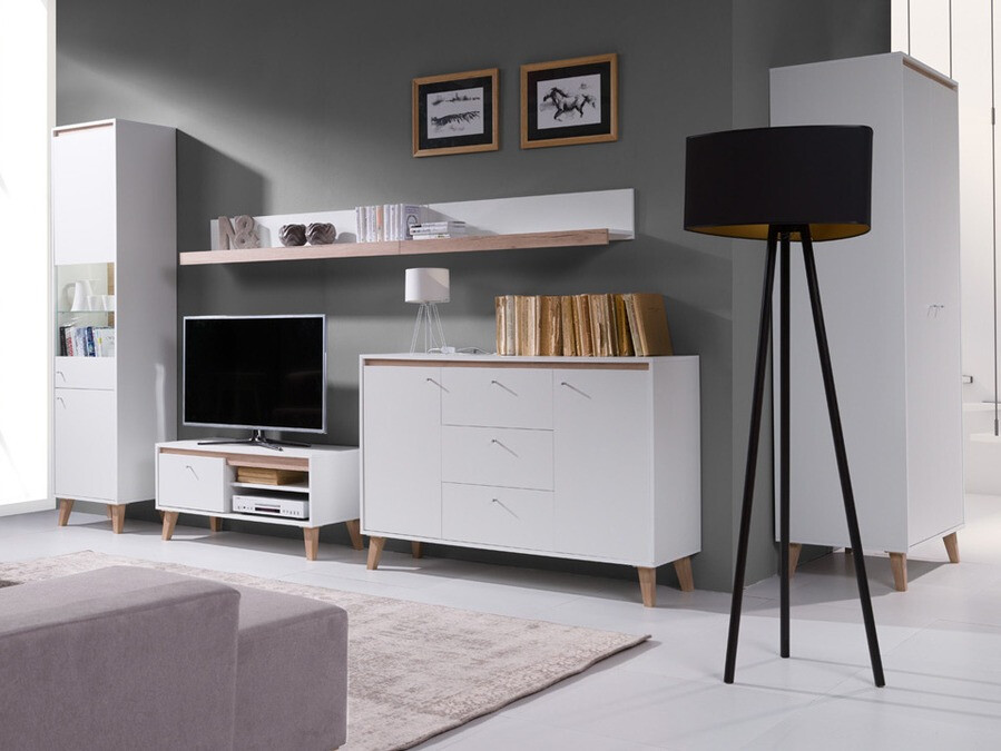 Ensemble de salon Delbene 118 (Chêne clair de San Remo + Mat blanc)