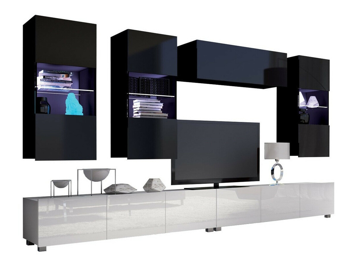 Ensemble de salon Remus V (Blanc + Blanc brillant + Noir + Noir brillant)