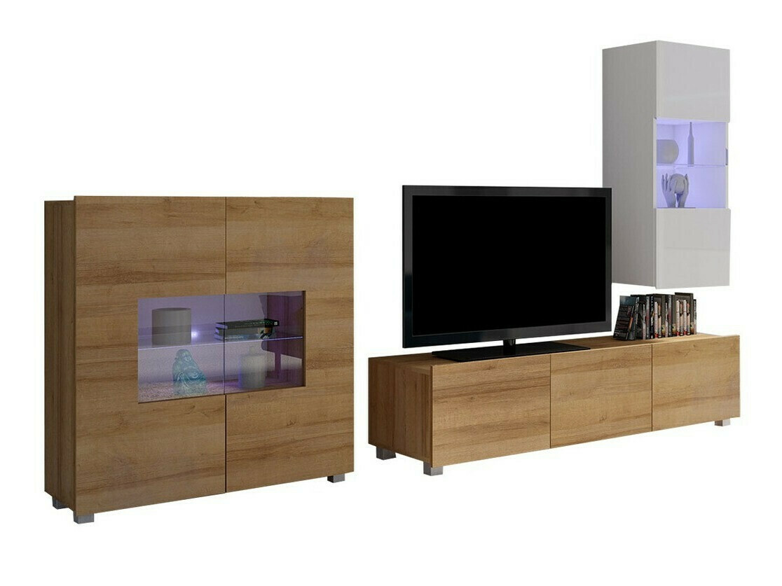 Ensemble de salon Remus VII (Chêne doré + Blanc + Blanc brillant)
