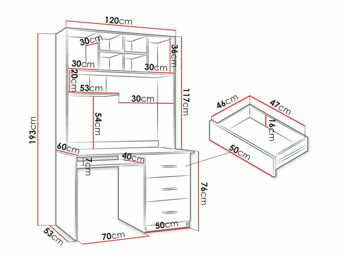 Bureau Campus (Blanc + Blanc brillant + Gris brillant)