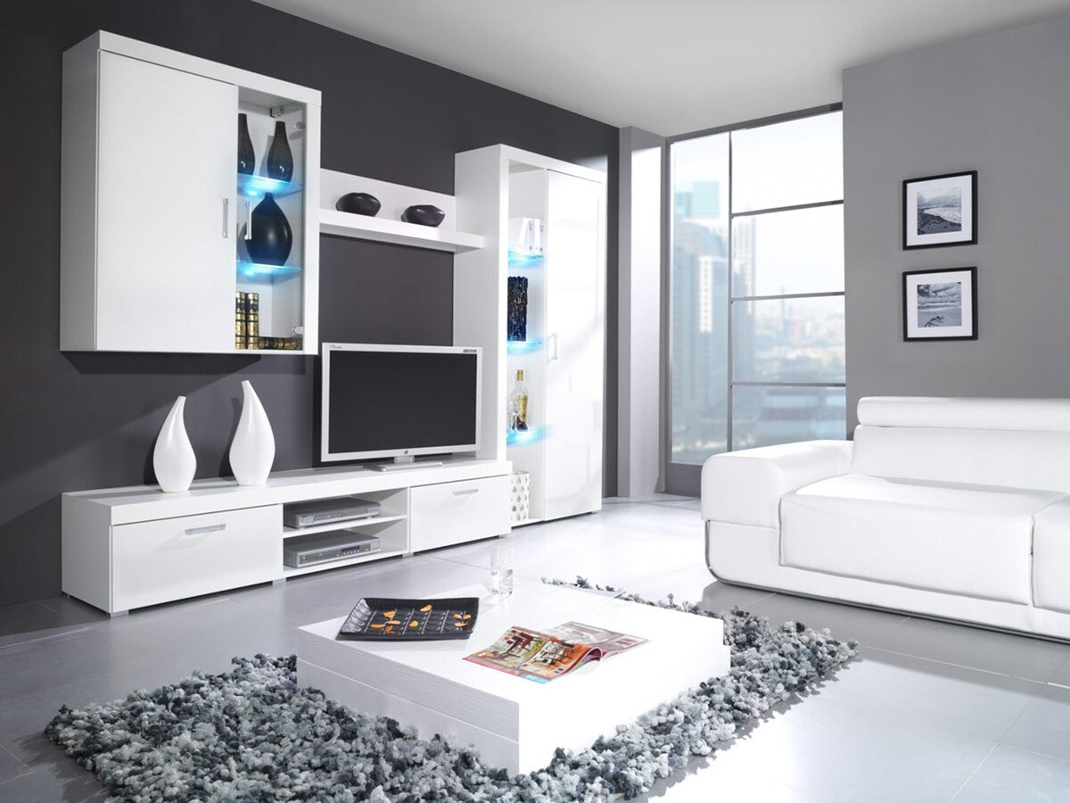 Ensemble de salon Odebeli 106 (Blanc + Blanc brillant)
