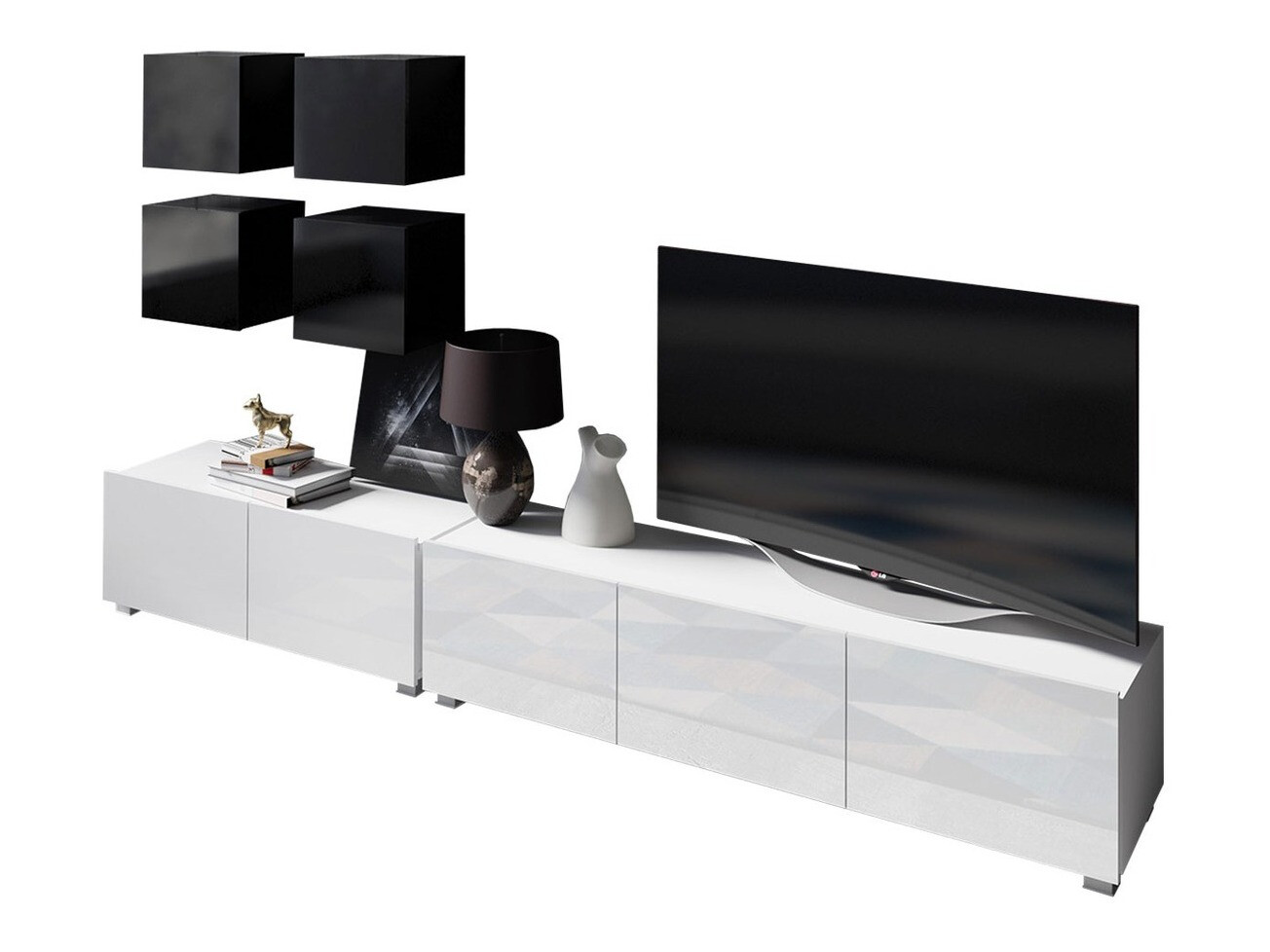 Ensemble de salon Remus XVIII (Noir + Noir brillant + Blanc + Blanc brillant)