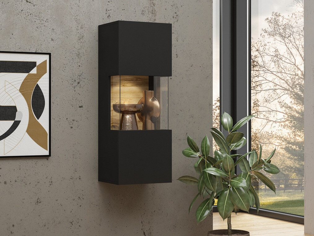 Armoire murale Revmiru 101 (Noir + Chêne wotan)