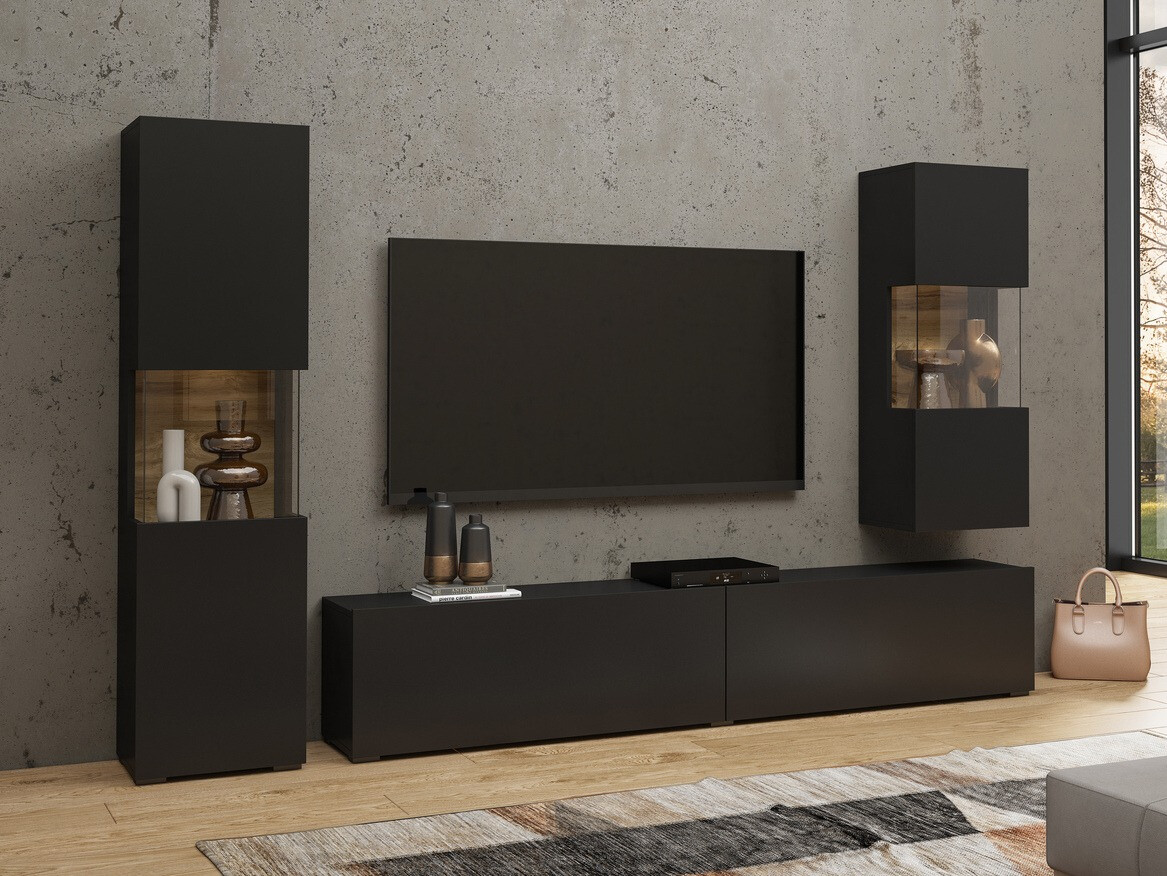 Meuble TV Revmiru 104 (Noir + Chêne wotan)
