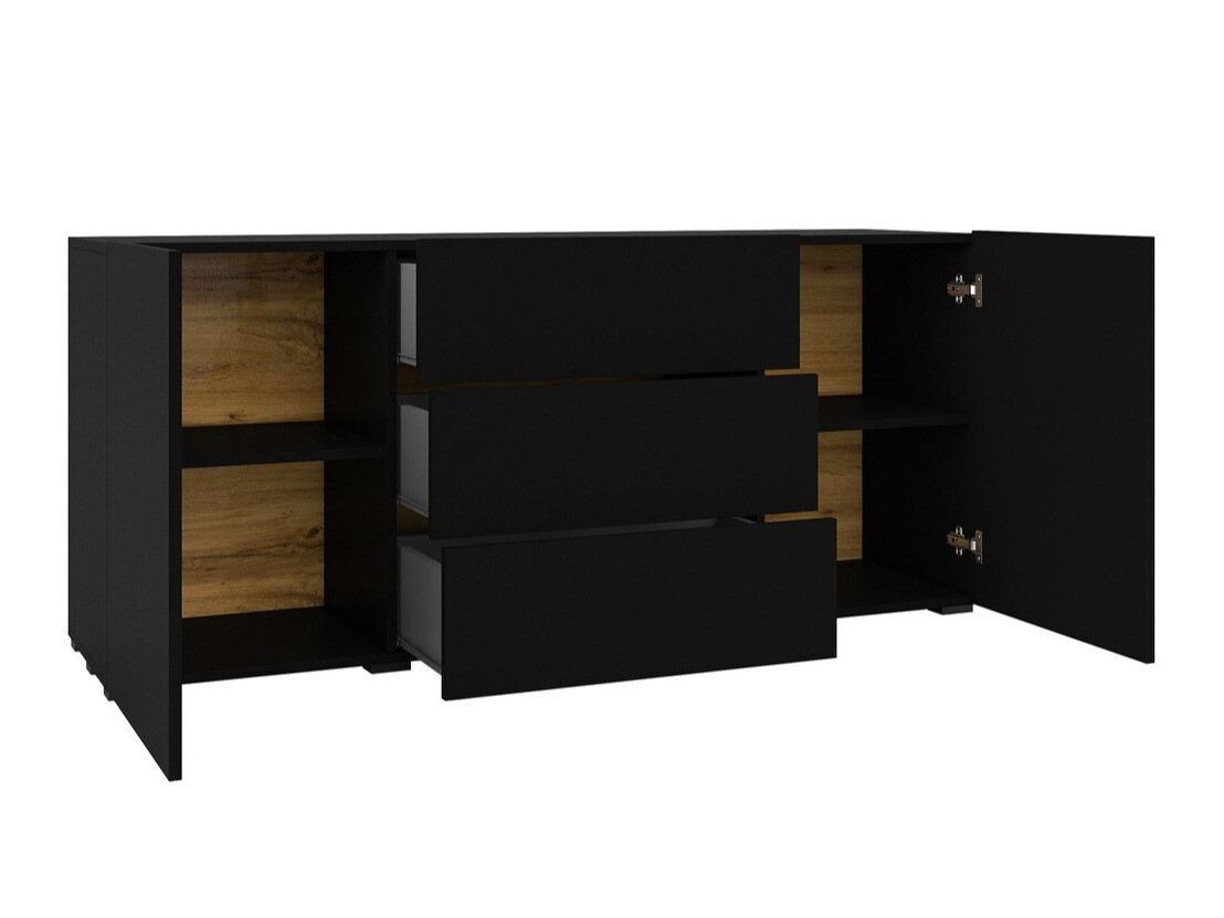 Commode Revmiru 103 (Noir + Chêne wotan)