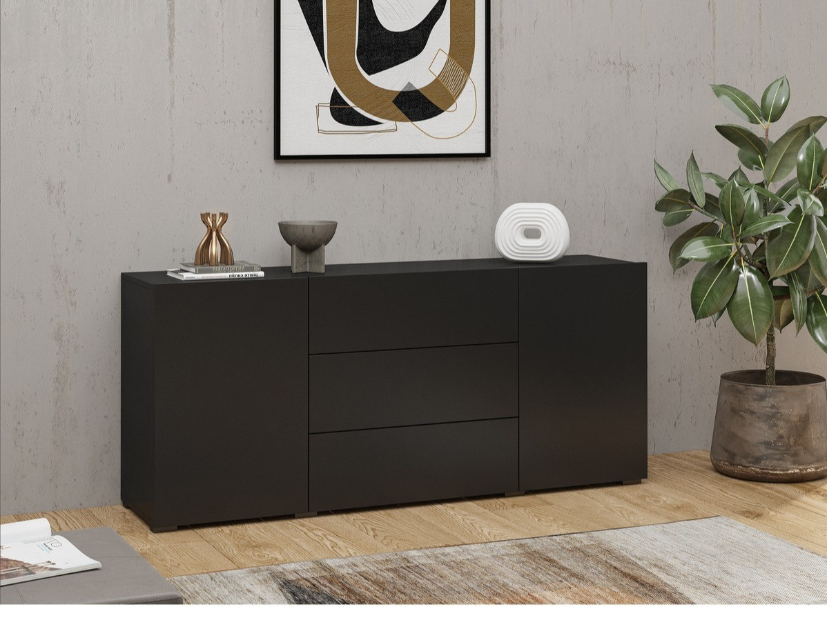 Commode Revmiru 103 (Noir + Chêne wotan)