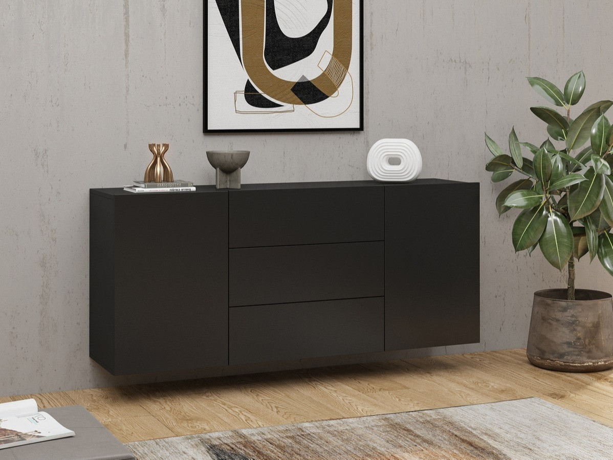 Commode Revmiru 103 (Noir + Chêne wotan)