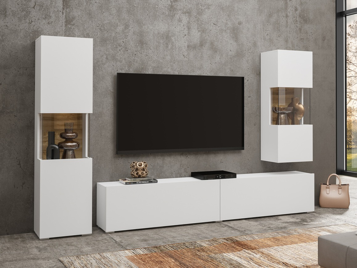 Meuble TV Revmiru 104 (Blanc + Chêne wotan)