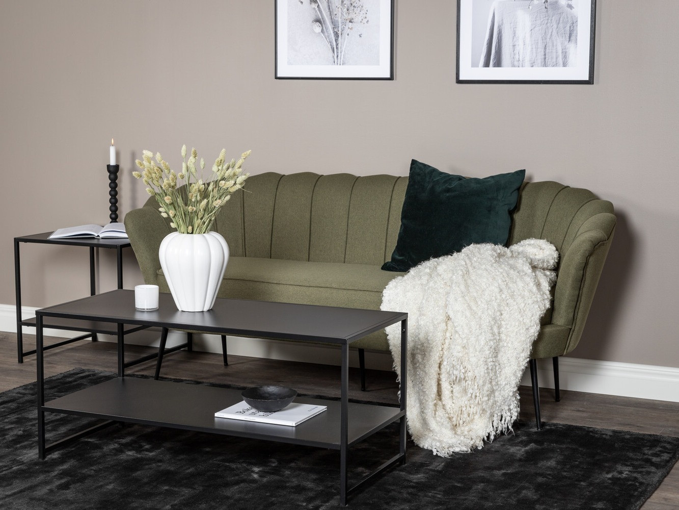Canapé Dallas 2917 (Vert poussiéreux + Noir)