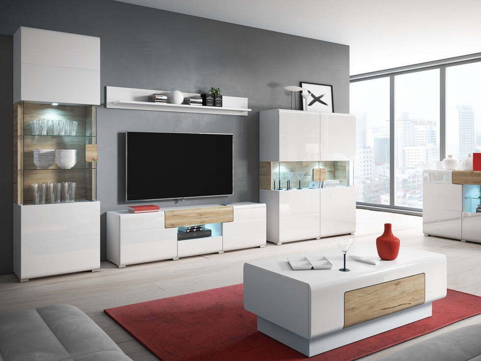 Table basse Torsone 111 (Blanc + Blanc brillant + Chêne de san remo)