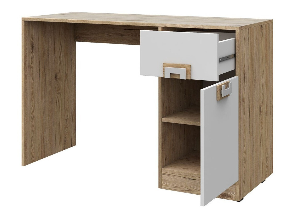 Bureau Balvire 110 (Chêne clair + Blanc + Turquoise)