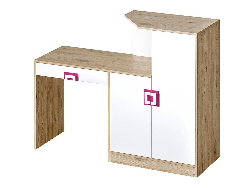 Bureau Balvire 111 (Chêne clair + Blanc + Rose)
