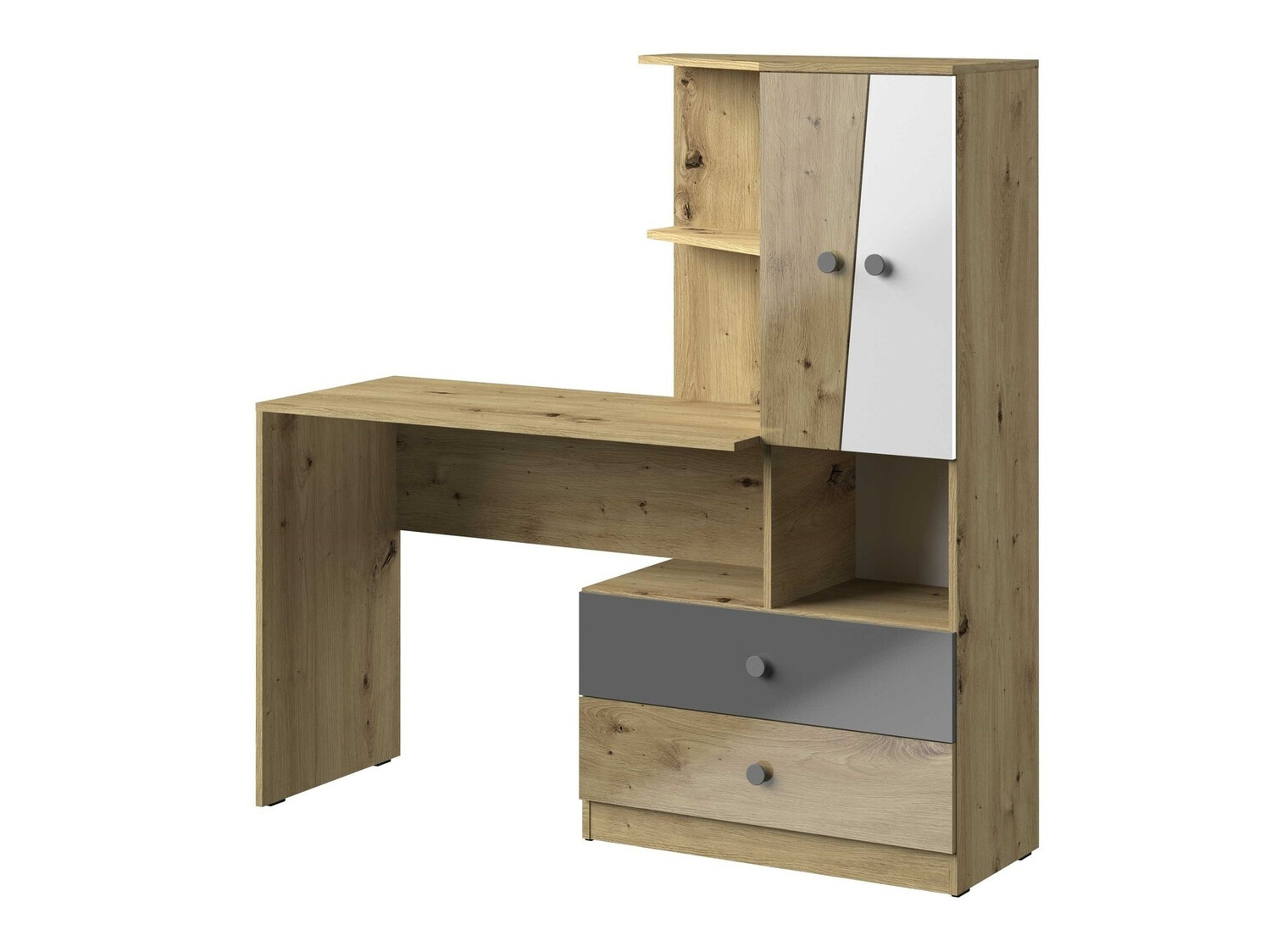Bureau Mirelbu 110 (Chêne Artisan + Blanc brillant + Gris brillant)