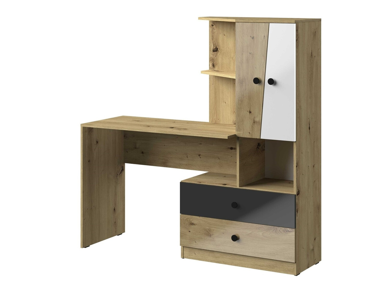 Bureau Mirelbu 110 (Chêne Artisan + Blanc brillant + Noir brillant)
