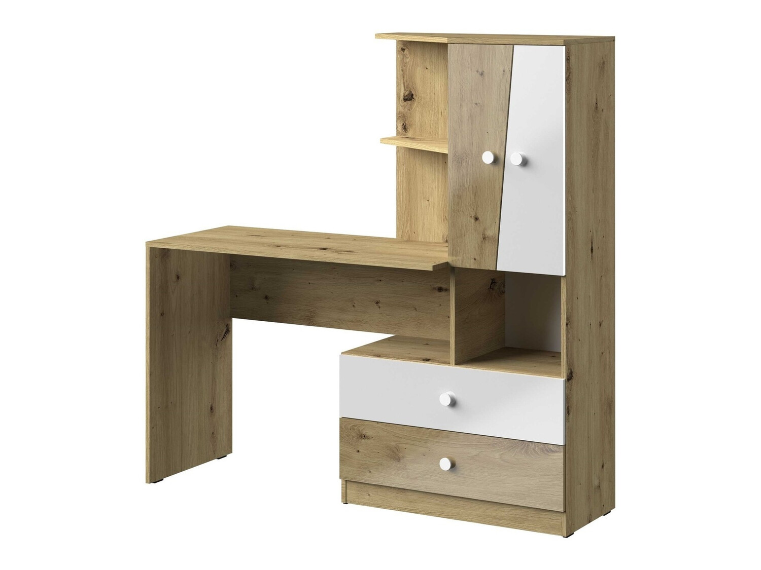 Bureau Mirelbu 110 (Chêne Artisan + Blanc brillant)