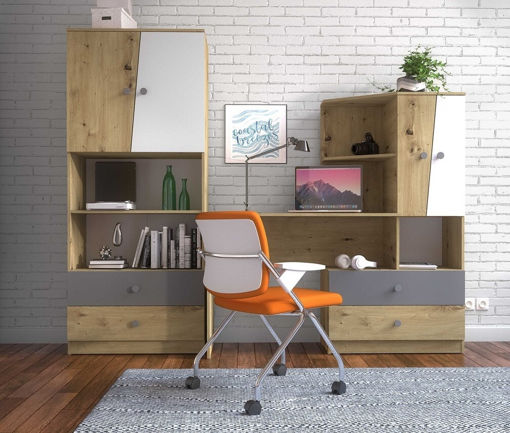 Bureau Mirelbu 110 (Chêne Artisan + Blanc brillant)