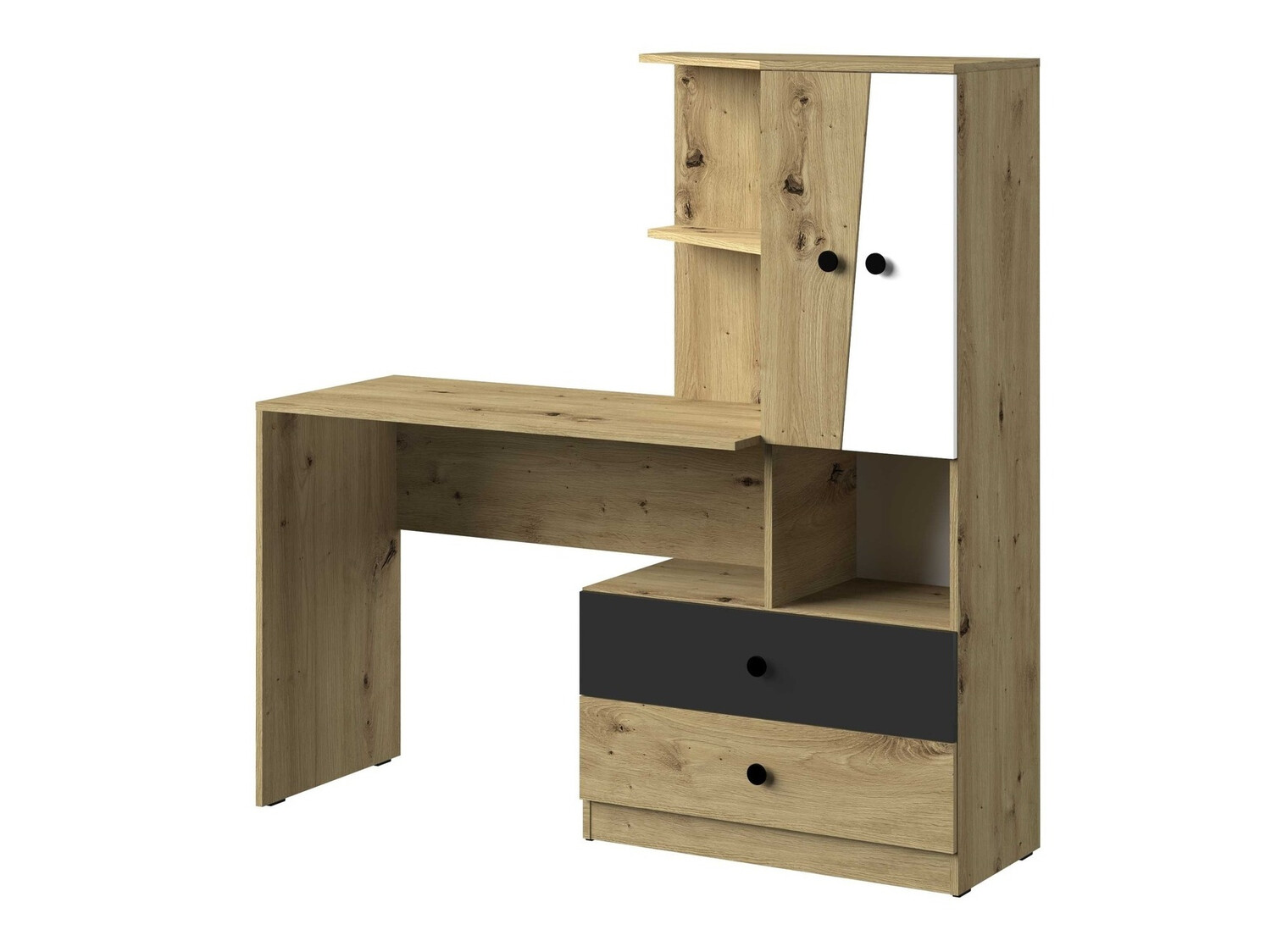 Bureau Mirelbu 110 (Chêne Artisan + Blanc + Noir)
