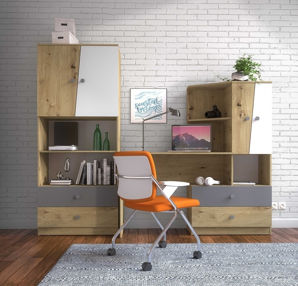 Bureau Mirelbu 110 (Chêne Artisan + Blanc + Noir)