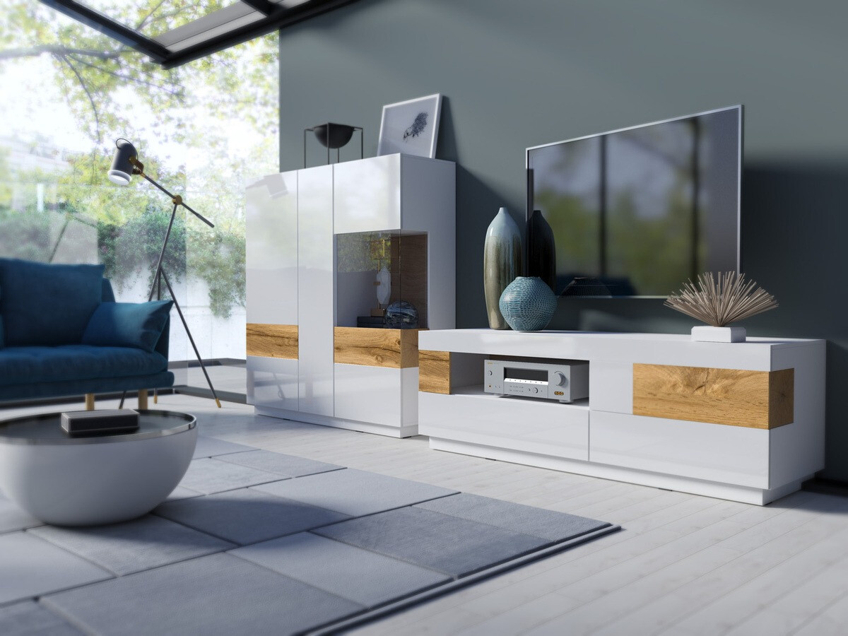 Buffet Livlore 106 (Blanc + Blanc brillant + Chêne wotan)
