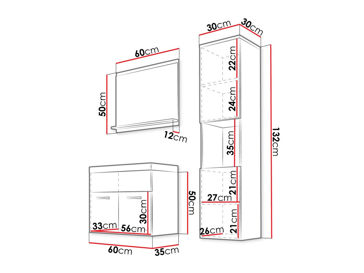 Ensemble de salle de bain Sarasota 122 (Blanc + Blanc brillant)