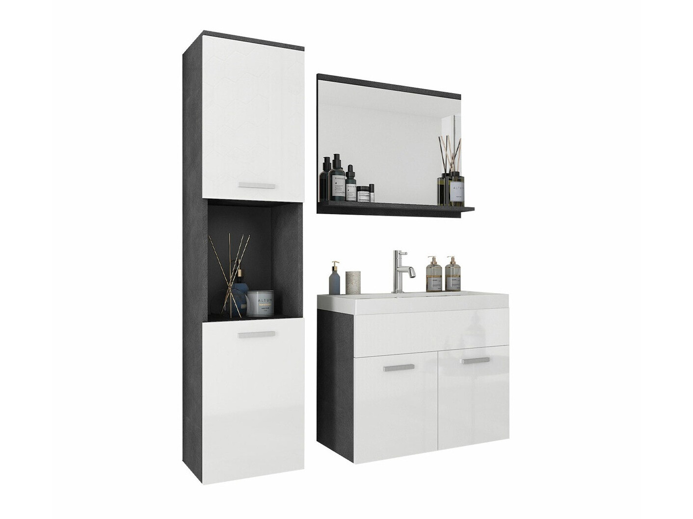 Ensemble de salle de bain Sarasota 122 (Matera gris + Blanc brillant)