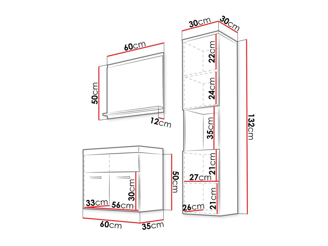 Ensemble de salle de bain Sarasota 122 (Matera gris + Blanc brillant)